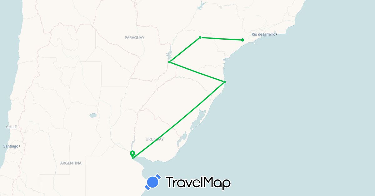 TravelMap itinerary: driving, bus in Argentina, Brazil (South America)